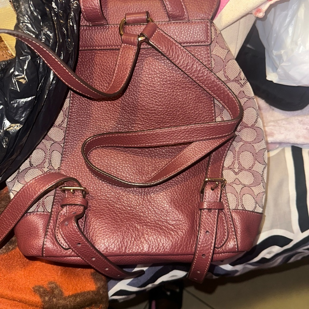 Women’s Coach Leather Backpack Purse - Burgundy